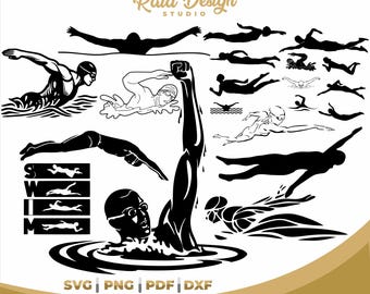 Olympic swimmers digital silhouette, swimming styles with woman silhouette, marine sport line art, swimmer woman silhouette in svg, png, dxf