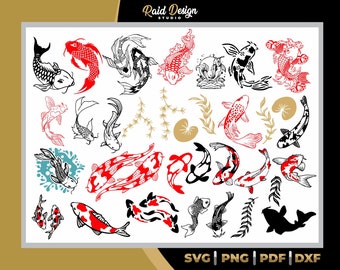 koi fish design to print, colorful koi fish silhouette, digital file for koi fish, chinese koi fish art, koi fish bundle png