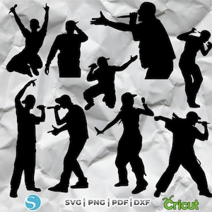 Rapper-Silhouette-Bundle, Rapper-Clipart-Designs, Rapper-Art-Cut-Dateien, Rapper-Designs zum Drucken auf T-Shirts, Urban-Sänger-Silhouette