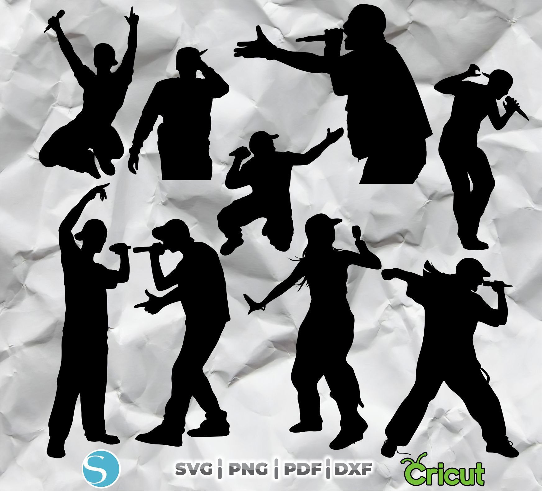 Rapper silhouette Bundle, rapper clipart designs, rapper art cut files, rapper designs for printing on t-shirts, urban singer silhouette