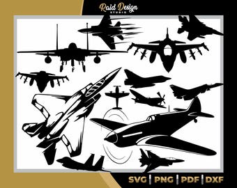 Airplane silhouette in svg, airplane silhouette package, airplane design for vinyl cutting, war airplane png to print, airplane