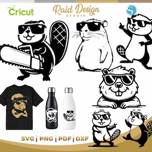 Funny Beaver with sunglasses, silhouette cartoon beaver, summer beaver with sunglasses, lineart sunglasses beaver