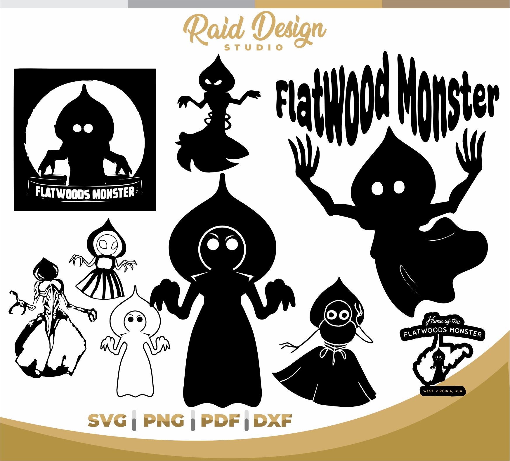 フラットウッド モンスターの SVG シルエット、未確認フラットウッド SVG、印刷用 PNG、フラットウッド クリーチャー カット  ファイル、カット用のユニークなフラットウッド モンスター - Etsy 日本, image size:1746x1580