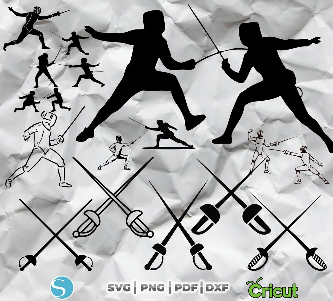 Fencing Silhouette Design, Epees Sport With White Suit to Print, Sport