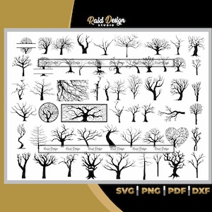 Pacchetto stampa pollice albero, albero secco in file digitale, albero appassito da stampare, albero in colore piatto per il taglio laser, file dell'albero da tagliare in cricut