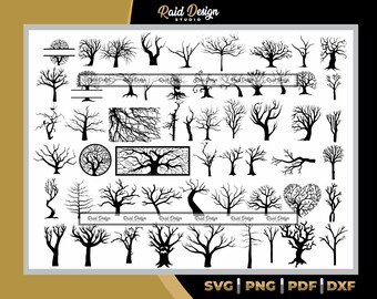 Tree Thumb Print Bundle, dry tree in digital file, withered tree to print, tree in flat color for laser cutting, tree file to cut in cricut