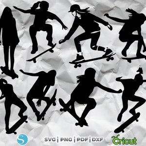 Silhouette-Design für Skater-Mädchen, Skater-Mädchen-Silhouette-Design, junge Frauen-Silhouette, sportliche Mädchen-Silhouette-Kunst, SVG-Silhouette