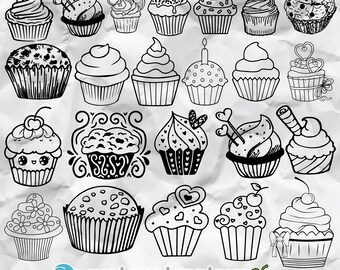 Muffin cupcake bundle silhouette, Muffin silhouette designs, Muffin cupcake cricut, Muffin cupcake lineart, instant download