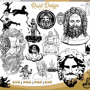The thunder of Zeus, bundle of Zeus brand, lineart designs of Zeus, silhouette of Zeus, Zeus Face, svg of Zeus, Zeus for commercial use