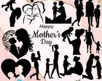 Mom and son Love designs, Mom and son silhouette, Mother's Day svg, Mother's Day clipart, son and mother svg, Mother's Day love design