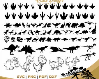 Dinosaur animated silhouette, svg dino silhouette, clipart of dinosaur footprint, bundle of dino bone, t-rex silhouette, baby dino svg