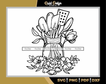Kitchen Utensils Floral Svg, Png, Dxf, Png