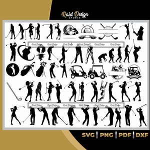 ゴルフ シルエット バンドル、ゴルフ SVG、ゴルフをしている男性のシルエット、ゴルフの引用、ゴルフの面白いクリップアート、PNG のゴルフ アート、ゴルフカーのシルエット