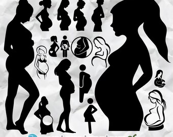 Pregnant Woman Silhouette, Pregnant Woman Profile Line Art, Pregnant Woman Sticker, Woman Silhouette for Cutting Machine, Instant Download