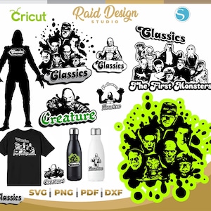 Classic monsters SVG, creature from the black lagoon PNG,  classics monsters printable, halloween characters, frankenstein svg