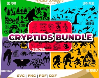 Cryptid bundle designs, chupacabra svg, loch ness designs, big foot svg, werewolf svg, big foot for cricut, Mothman designs in svg