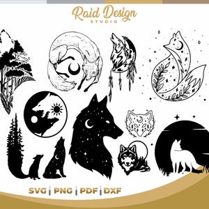 Renard mystique, étoiles de tarot et renard svg, renard et lune mystique, art mystique de la lune, motifs floraux de renard, renard et loup, loup et forêt svg