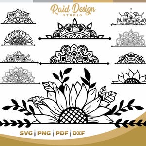 Mezzo mandala - SVG - PNG - mandala floreale per t-shirt - uso commerciale - collezione mandala - mandala per macchina laser
