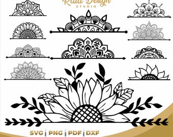 Half mandala - SVG - PNG - floral mandala for t-shirt - commercial use - mandala collection - mandala for laser machine