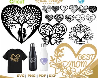 Heart lineart designs, cut files for paper, dxf files, instant download, heart with flowers, floral heart, couple in heart silhouette