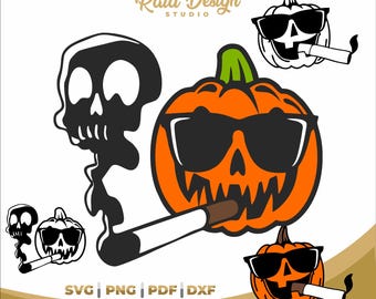 Funny smoking pumpkin design, pumpkin with cigar, pumpkin with glasses smoking, Funny pumpkin tattoo, Halloween design, Halloween gift