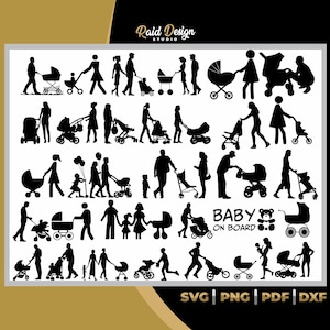 両親とベビーカーのシルエット Svg、Png、Dxf、Png、Ai