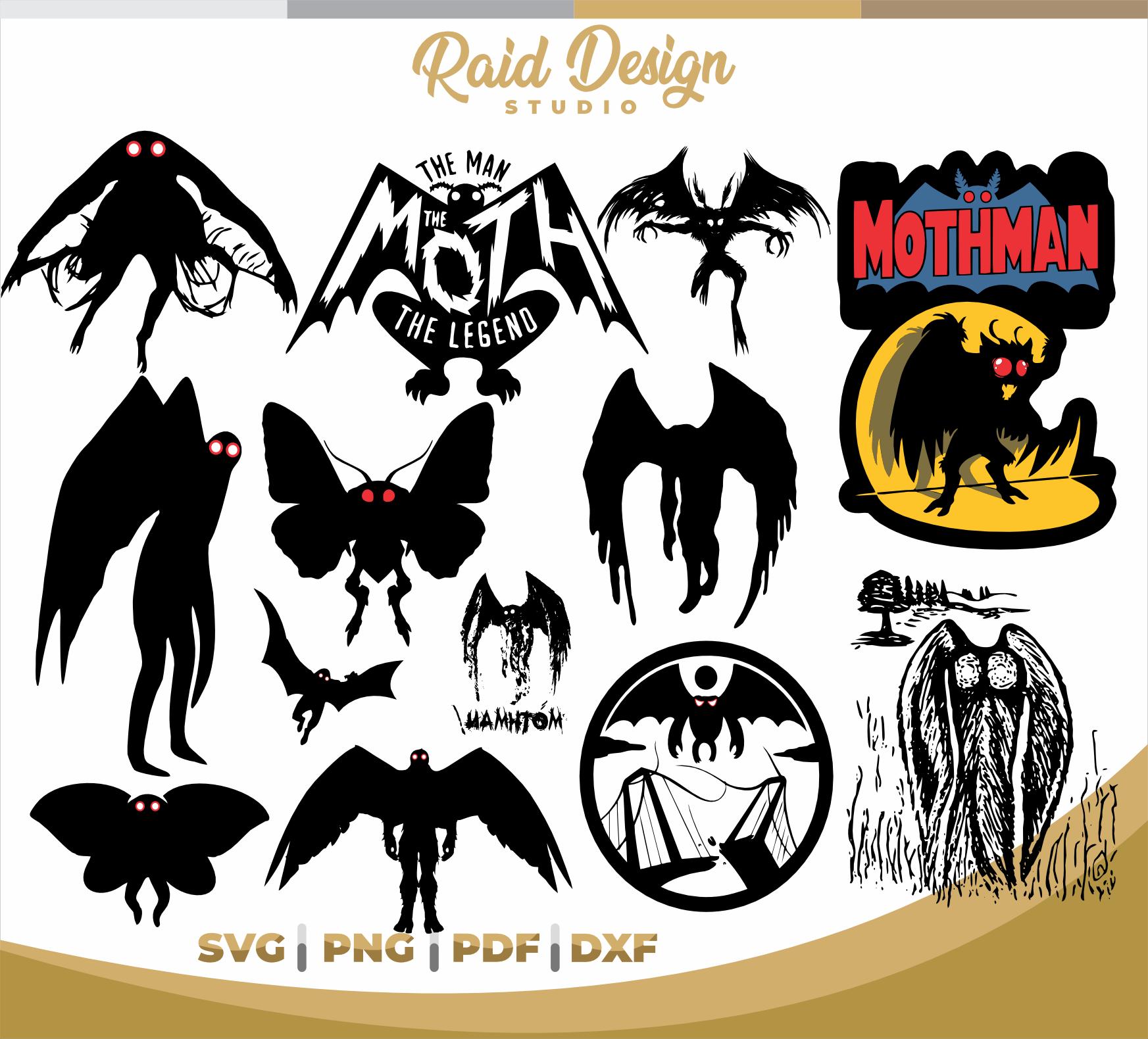 Mothman Vol. 1, the legend of mothman, first mothman collection, svg mothman designs, cryptids creatures, silhouette of cryptids
