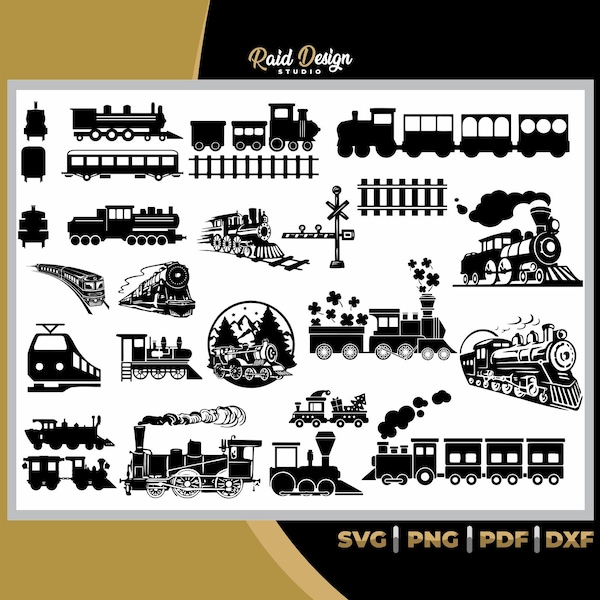 Train Silhouette Bundle, dxf, svg, png, pdf