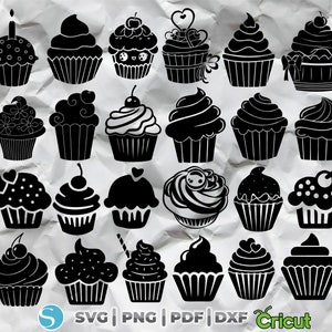 Cupcakes silhouette svg, Cupcakes lineart cut files, Cupcakes deco silhouette, designs of Cupcakes, Cupcakes for sticker, instant download