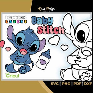 Disegno carino di Baby Stitch, a strati, Lilo e Stitch in formato svg, silhouette di Baby Stitch in formato dxf, Stitch in formato png, Stitch per la stampa