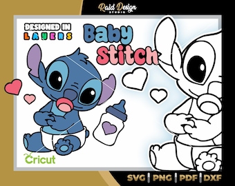 Cute Baby Stitch design, layered, Lilo and Stitch svg, baby stitch silhouette in dxf, stitch in png, stitch for printing