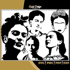 Frida Kahlo-Silhouette-Paket, Clipart zum Drucken, Frida Kahlo-Gesicht für Cricut, Frida Kahlo-Schnittdatei. mexikanisches Frauendesign für T-Shirt