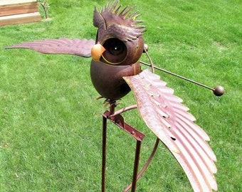 Kinetic Metal Brown Grey Owl/Yard Stake Rocking/Wind Spinner/Whirly-Gig Garden Art/Gartendekoration/Einfach zu montieren/Home Decor/Ostergeschenk