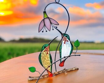 Hummingbird Stained Glass Hangings, Hummingbird Garden Ornament Stained Glass Bird, Suncatcher, Stained Glass Art