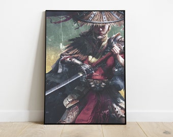 Lady Samurai BLADE OF GRACE | Art Room Wall Decor | Canvas Poster Framed Printed