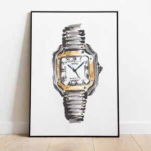 Luxury High End Timepiece Watch Close up Luxury Band Black and White Cartier Elegant | Art Room Wall Decor | Canvas Poster Framed Printed