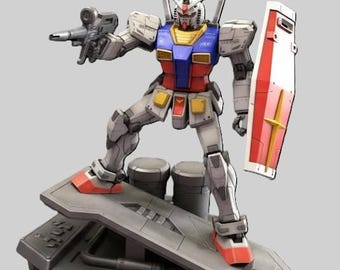 Gundam Stil Mecha Action Pose | 3D Druckbare Roboter Figur mit Sockel | Sci-Fi Bausatz | Digitaler Download für 3D Druck