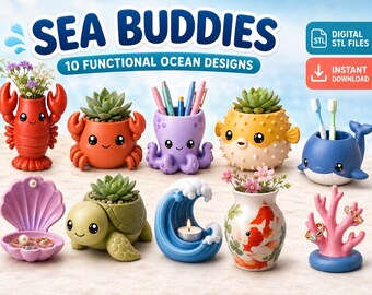 Sea Animal STL Bundle: 10 Ocean Planters, Vases and Desk Organizers
