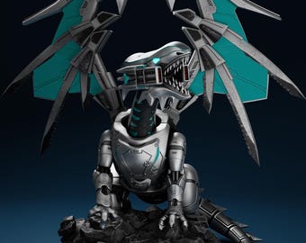 Mecha Blue Eyes Dragon STL File Printable   - Highly Detailed Cyberpunk Design+ Mecha Godzilla