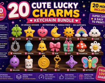 20 Kawaii Keychain STL Bundle, Support-Free Charm Files for 3D Printing