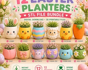 12 Easter Planter STL Bundle, Spring Animal Pots for 3D Printing
