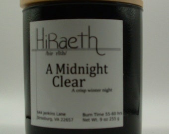 A Midnight Clear 8-ounce soy wax candle black glass jar