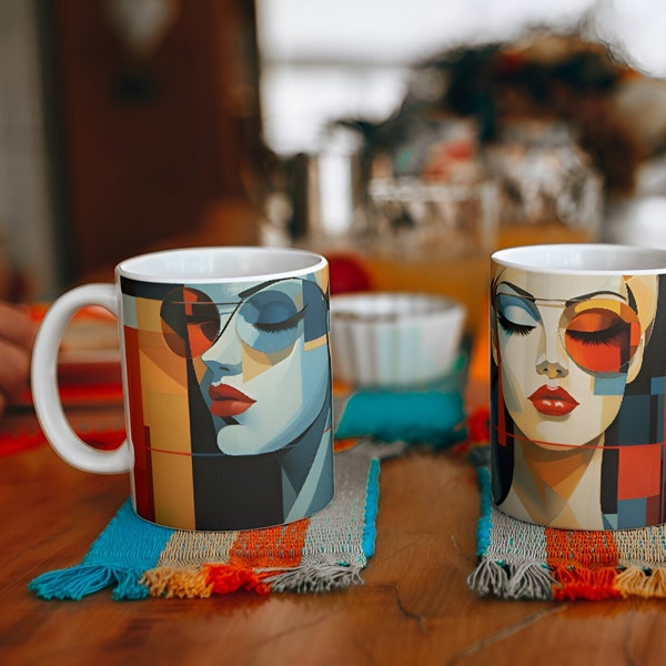 Fashion Girl Coffee Mug Artistic Fusion Ceramic Mug Gift for Fashion Student 11oz