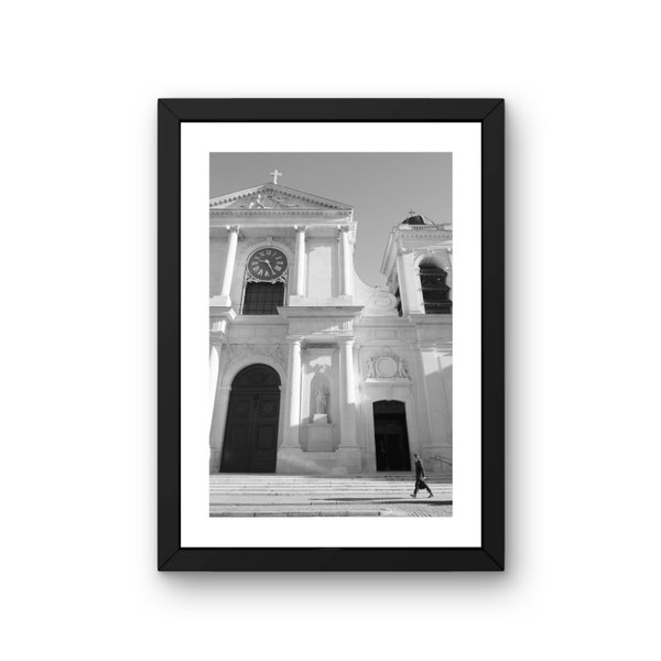 Street Photography Print of a Church in Versailles Original Black and White Collection Giclée Fine Art Print, Wall Art Gift for Home Decor