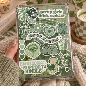 Green Kindle Insert, Matcha Aesthetic, Emotional Support Kindle, Sage Green Bookish Collage, Cute Frog Kindle Decor, Digital Download