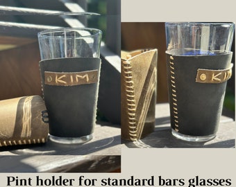 Personalized Leather Drink Holder | Fits Standard Size Cans,  White claw , pints glasses, Bottles  | Anniversary | Mother's Day Gift