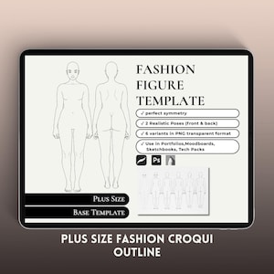 Figura de moda de talla grande para diseño / Croquis con curvas / Plantilla de libro de bocetos imprimible