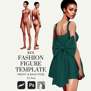 Plantilla de figura de moda realista: pose frontal y posterior para diseñadores y estudiantes