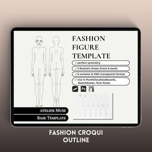 Plantilla base de moda - Atelier Muse / Croquis frontal y posterior / Figura de moda simétrica, variantes PNG