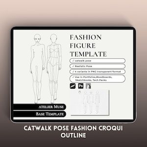 Plantilla de figura de pasarela - Atelier Muse / Croquis frontal y posterior, contorno base, variantes PNG